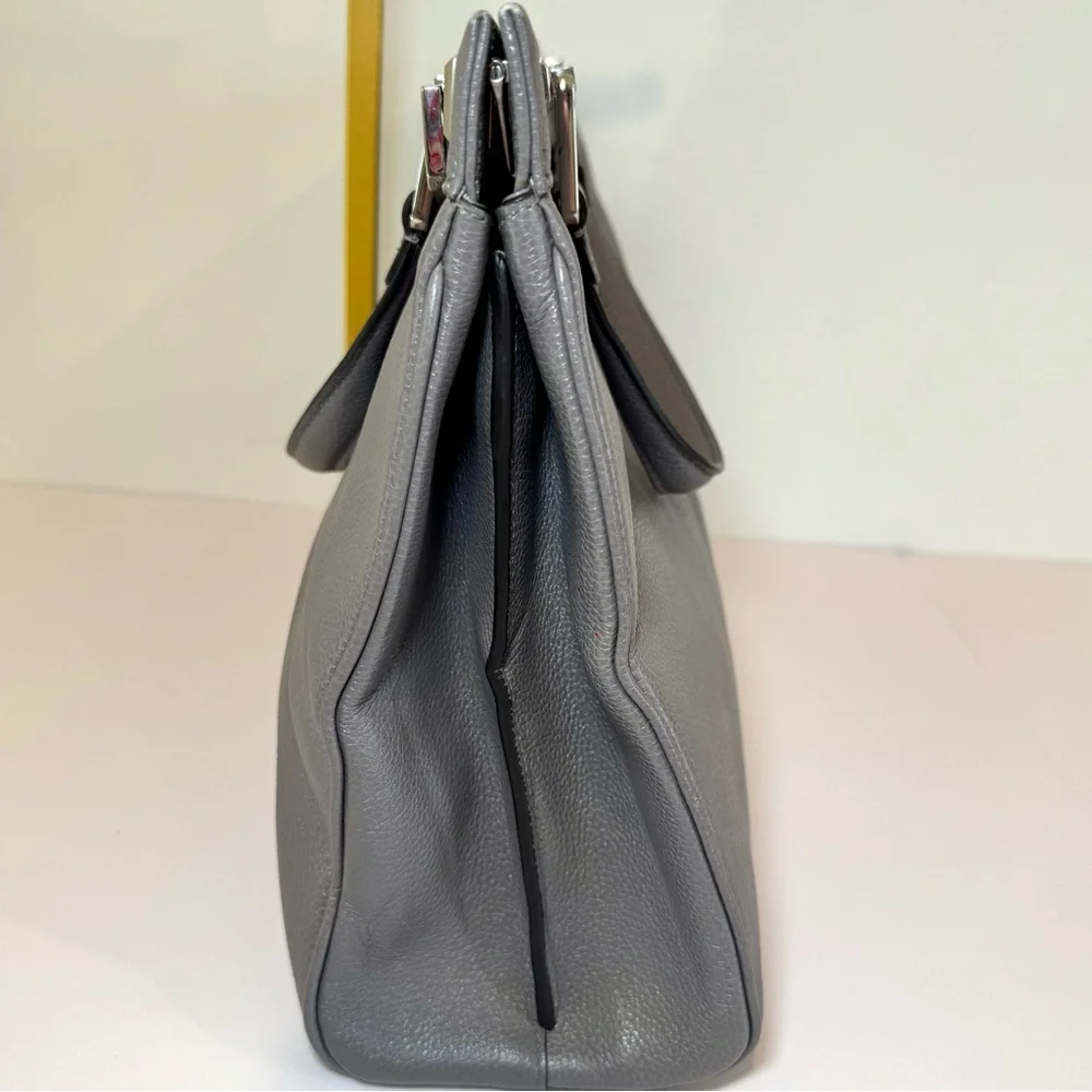 Gucci Zumi Medium Top Handle Bag In Grey Leather W Gold & Silver Logo Hardware